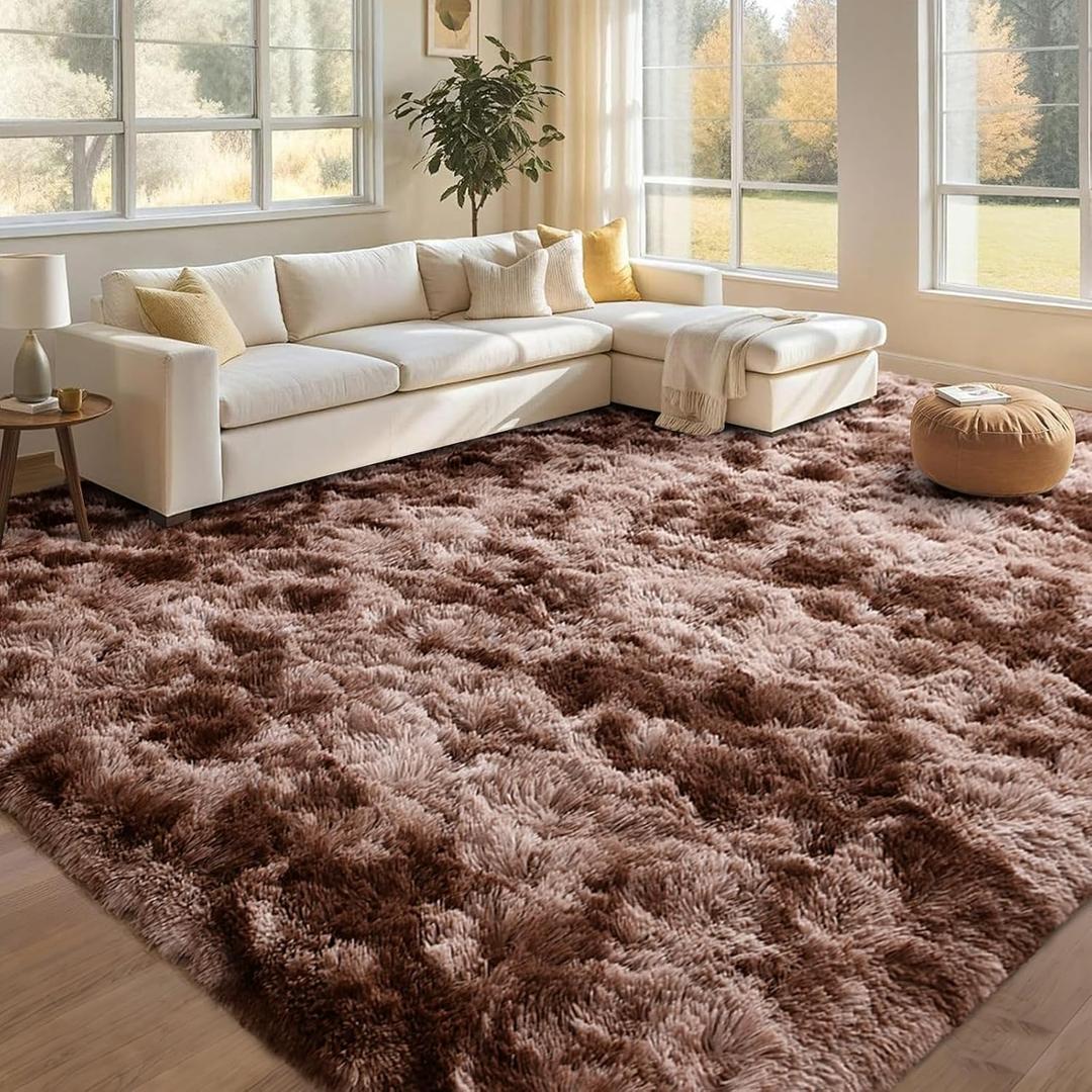 FinRec 6x9 Feet Brown Rugs for Living Room Bedroom, Large Plush Fluffy Shag Area Rug, Non-Slip Fuzzy Furry Shaggy Rug for Kids Room Dorm Room Home Decor, High Pile Soft Floor Carpet