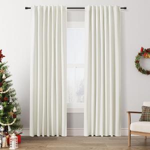 Guken Halloween Ivory Linen Blackout Curtains 84 Inch Length 2 Panels Set for Living Room Bedroom Back Tab Thermal Insulated 100% Black Out Linen Drapes Room Darkening Window Curtains 84 Inches Long