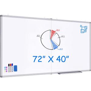 Magnetic White Board Dry Erase Board for Wall72" x 40" Wall-Mounted Aluminum Frame Marker Board, Foldable Portable Whiteboard with a Long Pen Tray for School, Classroom, Office & Home 72"W x 40"H, Style B