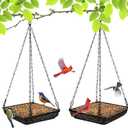 MIXXIDEA Hanging Bird Feeder Tray Metal Mesh Platform Seed Feeder with Durable Chains for Outdoors Garden Great for Attracting Birds (2 Pack)