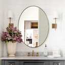 ANDY STAR Gold Oval Mirrors for Bathroom, 24x36 Inch Brushed Gold Stainless Steel Metal Framed Oval Wall Mirror, Modern Vanity Mirror Wall Mount Horizontal or Vertical