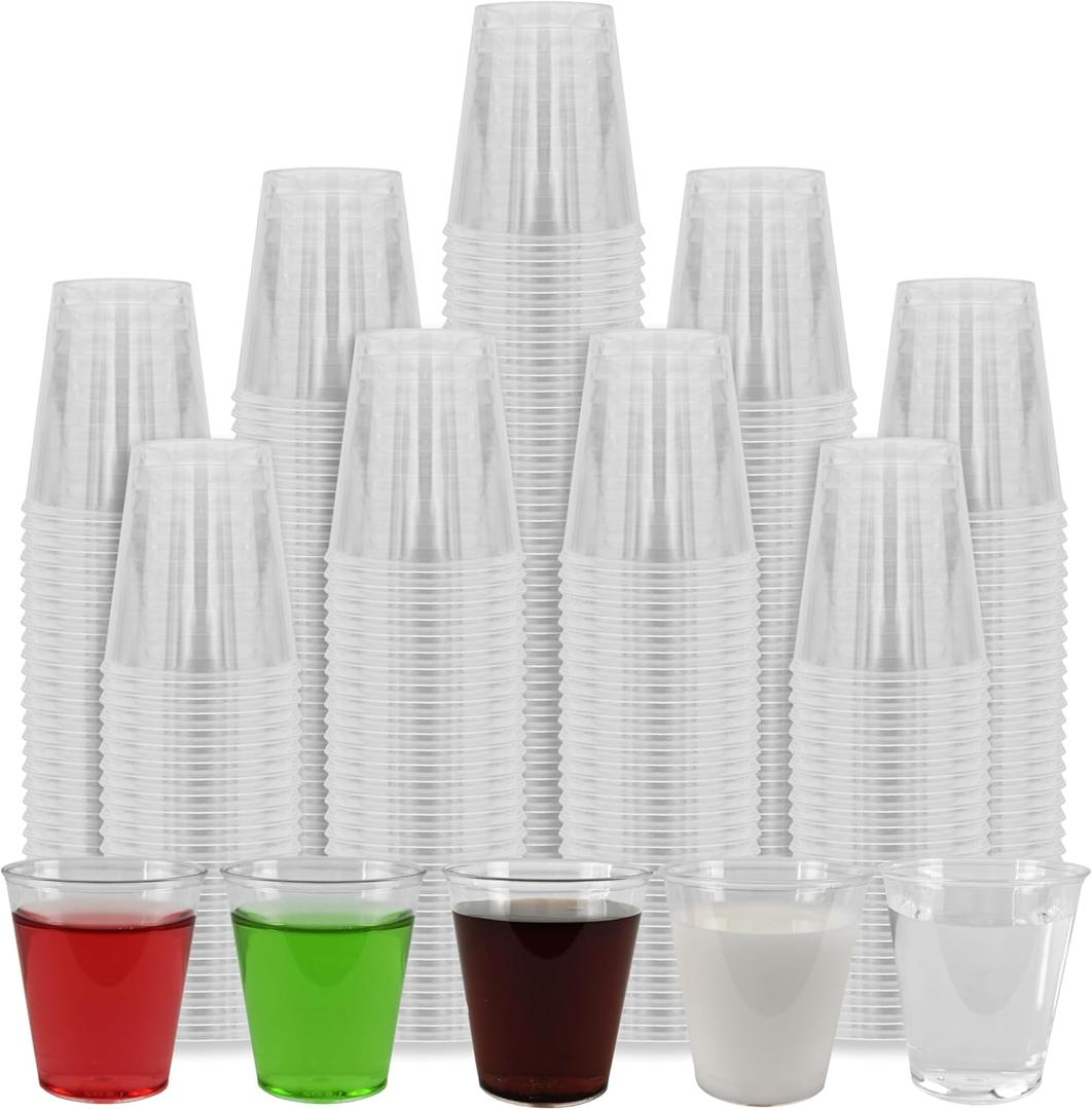 1/1.5oz 200pcs Mini Plastic Shot Glasses Hard Clear Cups Disposable Party Cups, sauces Cups, for Samples Tasting, Restaurants, Festivals Parties, Catering & Event (200, 1.5oz)