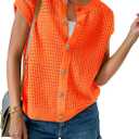Saodimallsu Womens Short Cap Sleeve Sweater Vest Crochet Button Down Cardigans Crew Neck Summer Knit Tops, Large