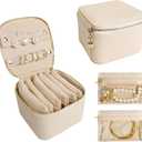 Travel Jewelry Case, Small Travel Jewelry Box with 6 Velvet Jewelry Bag Mini Pouch, Portable Travel Jewelry Organizer for Rings Earrings Necklaces, Beauty Gifts for Women Girls (Beige)
