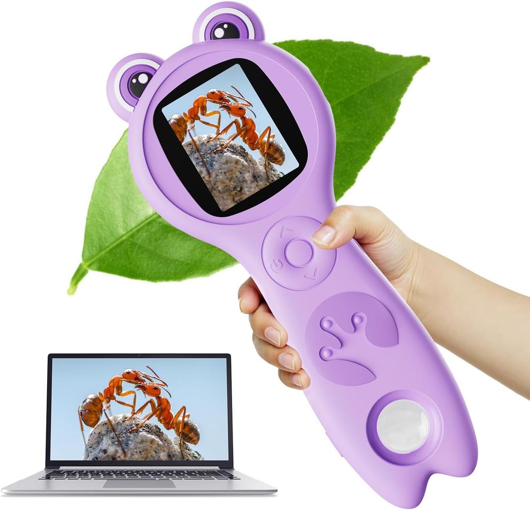 Microscope for Kids, Portable Digital Microscope with 500X Magnifying Glass, Handheld Camera Mini Pocket Magnification, Educational Christmas Birthday Gifts for Ages 4 5 6 7 8 9 10 11 12, Purple