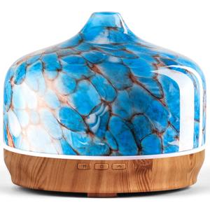 Porseme 500ml Glass Essential Oil Diffuser Aromatherapy Ultrasonic Cool Mist Humidifier 15-21 Running Hours Waterless Auto-Off Air Diffusers for Sleeping Yoga Office Working Spa and Rest (Light Blue)