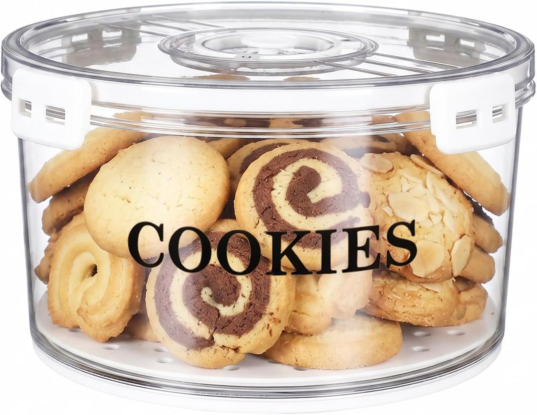 Cookie Jar with Airtight Lid,Bread Box Bread Boxes for Kitchen Counter,Time Recording Bread Storage Container, BPA-Free Plastic Containers for Cookies, Toast, Bagel, Donut, Homemade Bread-White, Large-Square