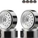 DJCRAWLER 1 Inch Classic Vintage Beadlock Counterweight CNC Wheels Rim with Hex Adapter for SCX24 90081 AX24 TRX4M FMS FCX24 4WD 1/24 RC Car Universal Upgrade Accessories Parts (Silver)
