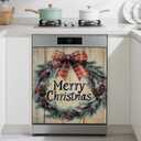 Merry Christmas Dishwasher Magnet Cover,Rustic Wooden Kitchen Decor Waterproof Refrigerator Magnet Appliance Cover Protector,23Wx26H Inches