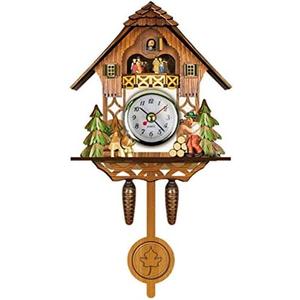 AUNMAS Antique Wooden Cuckoo Clock, Auto Swing Pendulum Quartz Wall Clock, Traditional Design for Home Decor Black Forest (Cm001)
