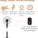 Amazon Basics 16" Pedestal Fan with Remote for Bedroom, Living Room, Office, Adjustable Height, Dual-Layered Blades, 3 Speeds, 3 Modes, Timer, Tilt Head, 60W, Black