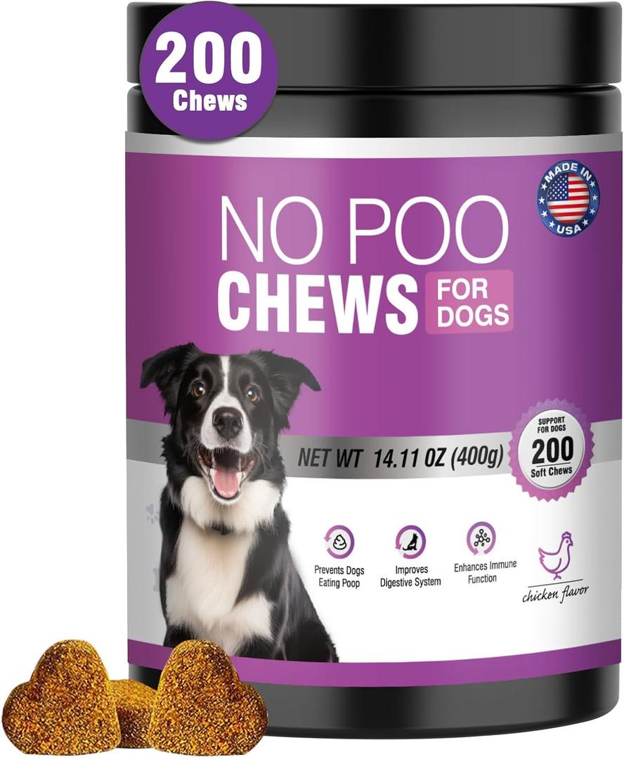 Coprophagia Deterrent for Dogs-200 Chews No Poop Eating Deterrent for Dog-Prevent Stop Dogs from Eating Poop Supplement-Breath Freshener-No Poo Chews with Digestive Enzymes&Probiotics-Chicken Flavor, Best By: 10/12/2027