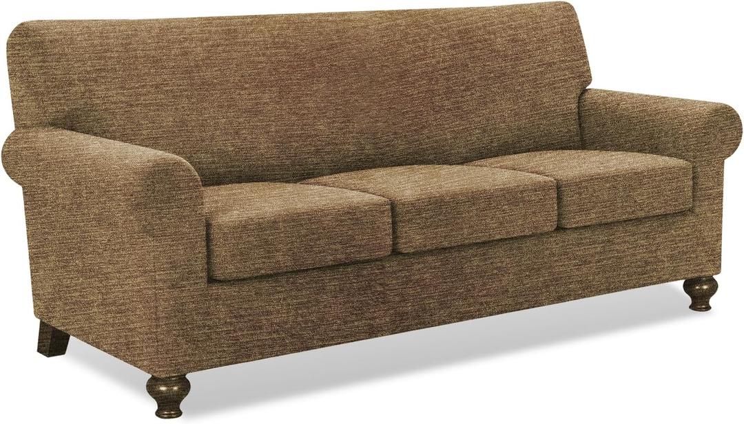 URBANLIFE 4-Piece Stretch Sofa Slipcovers for 3 Cushion Couch, Super Stretch Spandex Non-Slip Sofa Cover with Elastic Bottom, Machine Washable Furniture Protector for Kids & Pets, Brown