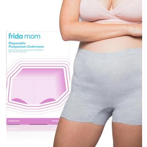 Frida Mom Women's Postpartum Underwear, Disposable Boyshort Underwear, Seamless with Stretchy Support, Postpartum Essentials, Size Regular (Waist 28"-42" Stretched), 8 Count, Grey