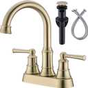 4 Inch Centerset Bathroom Faucet Brushed Gold with Overflow Sink Drain and cUPC Water Supply Lines, 2 Handle Swivel Spout 3 Hole Deck Mounte Mixer Tap