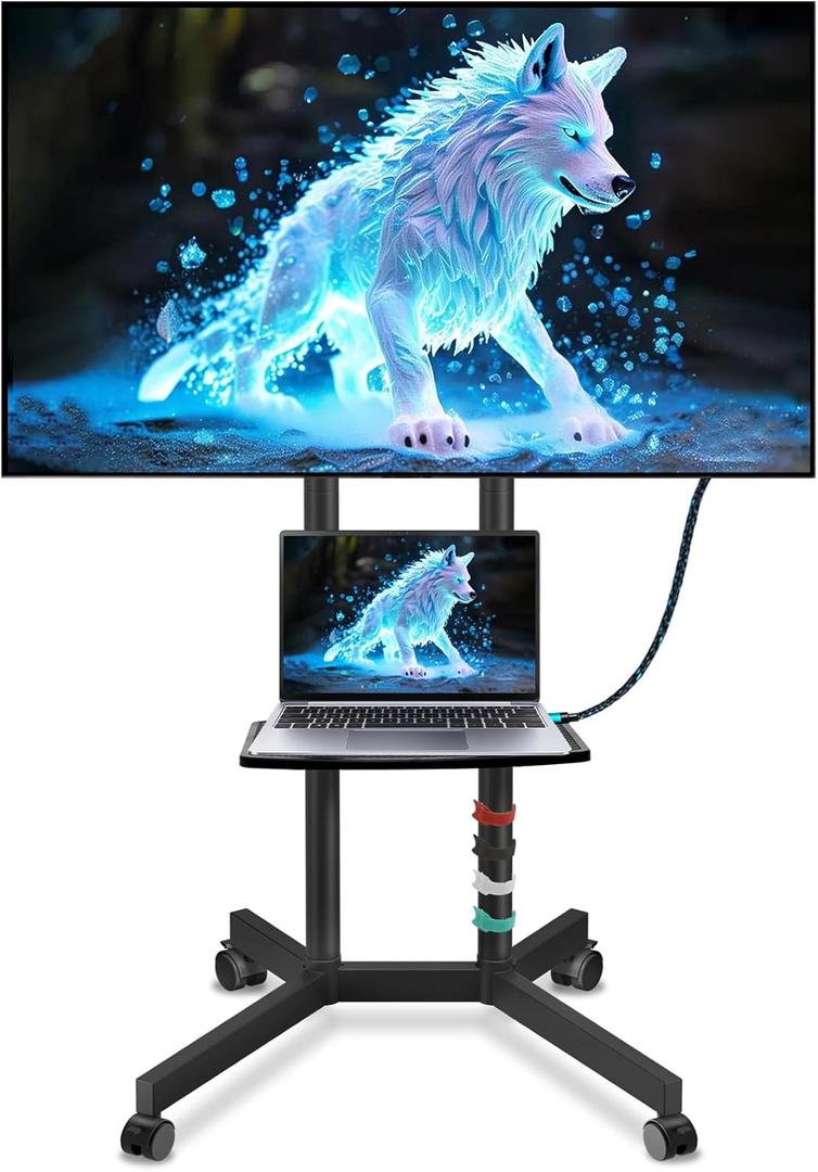 neothm Solid Grace Rolling TV Stand with Wheels for 32-75 Inch TVs up to 88lbs, Portable TV Stand with Shelf, Mobile TV Cart for Living Room, Office, Meeting Room, OutdoorMT2007 Upgrade Version