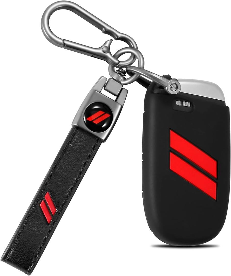 For Dodge Key Fob Cover with Keychain for Dodge Charger Challenger Dart Durango Journey Replacement Remote Control 3 4 5 Buttons Key Fob Shell (Red, 1 PC)
