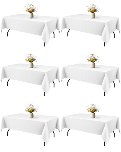 Niuara White Rectangle Table Cloth - 6 Pack, 60" x 84" Washable Polyester Tablecloth for 5FT Tables, Wrinkle-Resistant Table Cover for Weddings & Parties