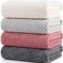 4 Pcs Extra Large Bath Towel Set 35" x 70" Oversized Turkish Luxury Plush Jacquard Bath Sheets Jumbo Soft Coral Velvet Bathroom Sheets Pink Gray Absorbent Blanket for Pool Shower Spa