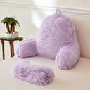 XeGe Fluffy Back Support Pillow Cover for Bed (No Filler), Light Purple Faux Fur Backrest Pillow Case, Lilac Furry Reading Pillow with Arms for Adults Kids, Fuzzy Sit Up Study Pillow, Lavender (Large)