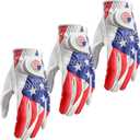 Amy Sport Golf Gloves Men Right Handed Golfer Left Hand Leather with Ball Marker Value 3 Pack, Color Leather Glove All Weather Grip Comfortable,  Left, USA Flag, Large, 3Pcs