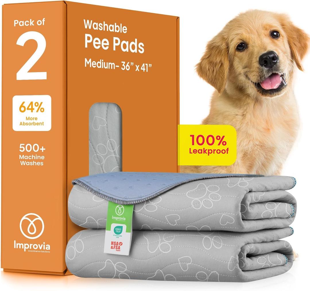 IMPROVIA Reusable Puppy Pad Waterproof, Extra-Absorbent, Washable Pee Pad for Dog Training, Whelping, & More Protect Your Floors & Pet with Quick-Drying Potty Pad (Paws & Hearts, Medium 36"x41")