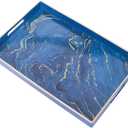 MAONAME Decorative Tray, Plastic Marbling Tray with Handles, Rectangular Coffee Table Tray and Serving Tray for Ottoman, Bathroom, 15.7 x 10.2, Blue