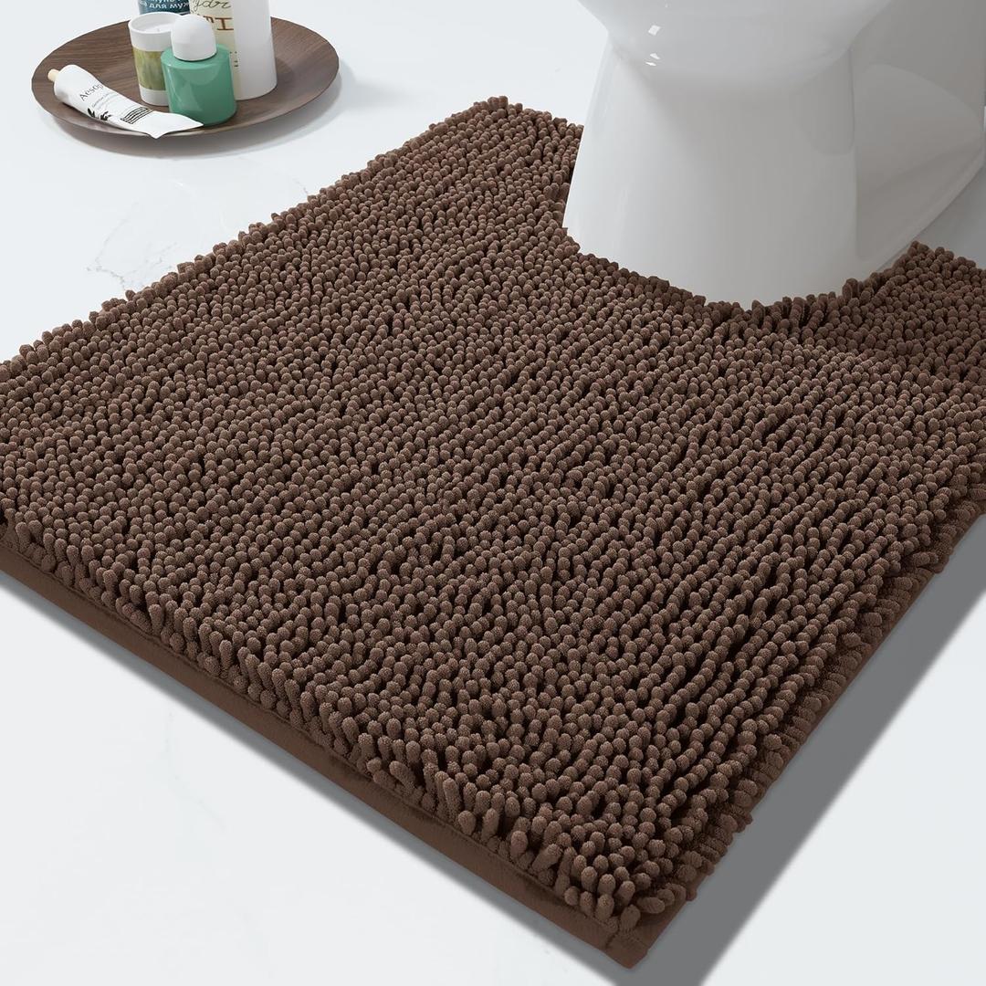 Yimobra Toilet Rugs U Shaped Washable - 24"x20" Non Slip Plush Contour Bath Rugs for Toilet - Super Soft Absorbent Quick Dry Toilet Mats for Bathroom, Brown