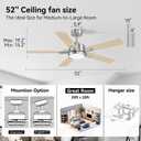 cumilo 52 Smart Outdoor Ceiling Fans LED Lights and Remote,Quiet DC Motor,6 Speed,Dimmable,Indoor Modern Brushed Nickel Ceiling Fan Controlled by WIFI Alexa App,Gray Silver Wood Bedroom Patio Porch, 52 inch-Downrod