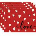 Sm:)e Red Love Heart Valentine Placemats Set of 4, 12x18 Inch