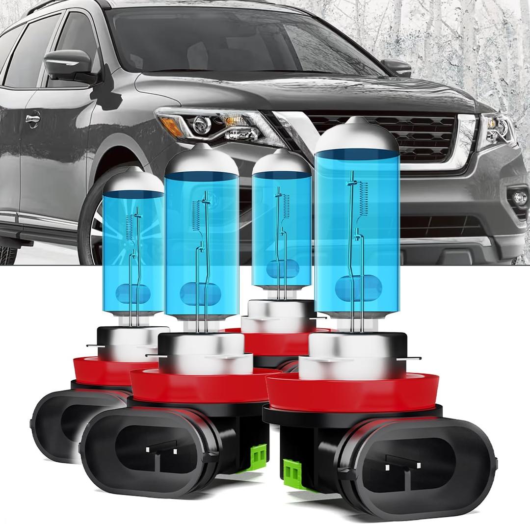 Upgraded Halogen Headlight Bulbs Fit For Nissan Pathfinder 2017-2020,H11/H8/H9 High Beam H11/H8/H9 Low Beam High Performance Headlights,6000K White,Plug n Play,4-Pack