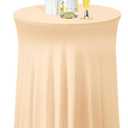 8 Packs 32 x 43 Inch Round Spandex Cocktail Tablecloths with Skirt Cocktail Round Table Cover Spandex Stretch Tablecloth for Fitted High Top Table Bar Wedding Party Banquet (Beige)