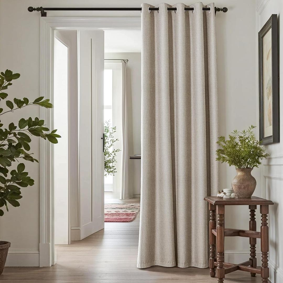 jinchan Room Darkening Curtain 84 Inch Length Beige Curtain for Bedroom Living Room Drape 1 Panel Texture Grommet Top Window Treatment 72 Inches Wide by 84 Inches Long