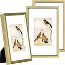 3x5 Picture Frame Set of 3, Brass Aluminum Metal Photo Frames with HD Glass, Fits 2x3 with Mat or 3 x 5 without Mat, Display for Wall and Table