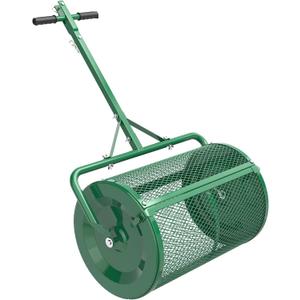 Seeutek Compost Spreader, 24" Upgraded Peat Moss Spreader with 3 Heights, Top Soil Spreader W/Upgraded Side Latches Support Rod Powder Coated Metal Mesh Spreader for Lawn, 2 Way Uses-Push or Tow