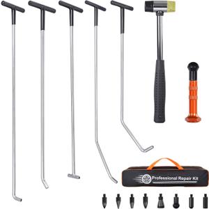 Dent Repair Rods 16PCS Dent Removal Kit, Features Stainless Steel Dent Removal Rods, A Rubber Hammer, and 9 Replaceable Taper Heads,Ideal for Car Dent Repair