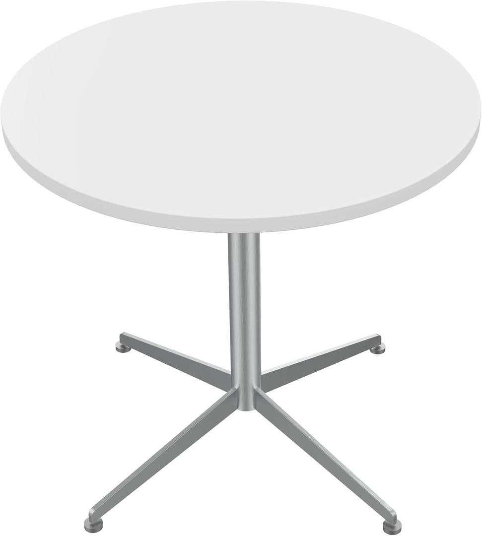 White Dining Table Round Small Office Table Conference Table Coffee Meeting Table w/Stainless Steel X-Shaped Pedestal for Office Boardroom Kitchen Living Room 31.5 inch