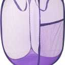 Pop Up Laundry Hamper, Mesh Laundry Basket Collapsible, Foldable Hamper for Travel and Storage (Purple)
