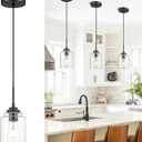 AUTELO Pendant Lights Kitchen Island, 1-Light Pendant Lights in Black Finish with Clear Glass, Industrial Pendant Light Fixtures, Black Hanging Lamp for Kitchen Island, Dining Room H7010 BK (1 Pack - 6.3 Inch)