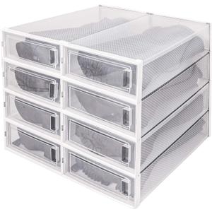 DHMAKER 8 Pack Boot Storage Box, Stackable Clear Plastic Boot Shoe Organizer for Tall Boots, Closet, Drop Front Boot Organizer, Large Shoe Container Boot Storage with Lid, 20.5" x 11.8" x 5.5"