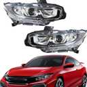 WFLNHB Headlights Assembly Replacement for Honda Civic 2016-2018 (Factory Halogen Type) Projector Headlights Headlamps Driver and Passenger Side