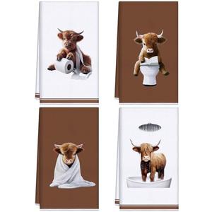 Peryiter 2 Pack Highland Cow Dish Kitchen Towels 18 x 26 Inch Farmhouse Cow Decorative Tea Towels Absorbent for Bathroom Kitchen Decor Cleaning Drying Housewarming Gift