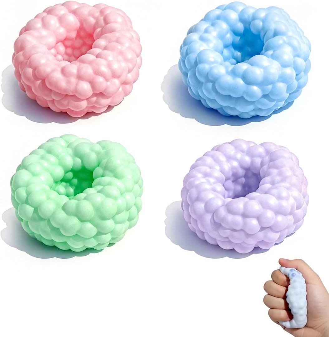 4PCS Crunchy Squishy Stress Ball，Soft Crunchy Stress Ball for Anxiety Stress Relief Focus Relaxing, Shapeable Sensory Squeeze Fidget Toys for Office