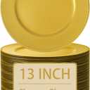 supernal 100pcs Charger Plates bulk,Gold Plastic Chargers Plates For Dinner With Bead Rimed,13inch Plastic Round Chargers for Table Event Decoration for Wedding,New Year Party,Holiday