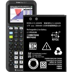 TI-84 Plus CE Battery,[2025 New Upgraded] 1600mAh Fits Texas Instruments TI-84 Plus CE,TI Nspire CX/CX IITI Nspire CX CAS/CX II CAS,P/N:P11P35-11-N01/3.7L High Capacity Battery