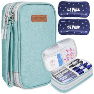 Insulin Cooler Travel Case, Double Layer Medicine Kit Diabetes Travel Case, Portable Medicine Organizer with 2Pack 150g Ice Pack TSA Approved for Insulin Pens Diabetic Supplies (Green)