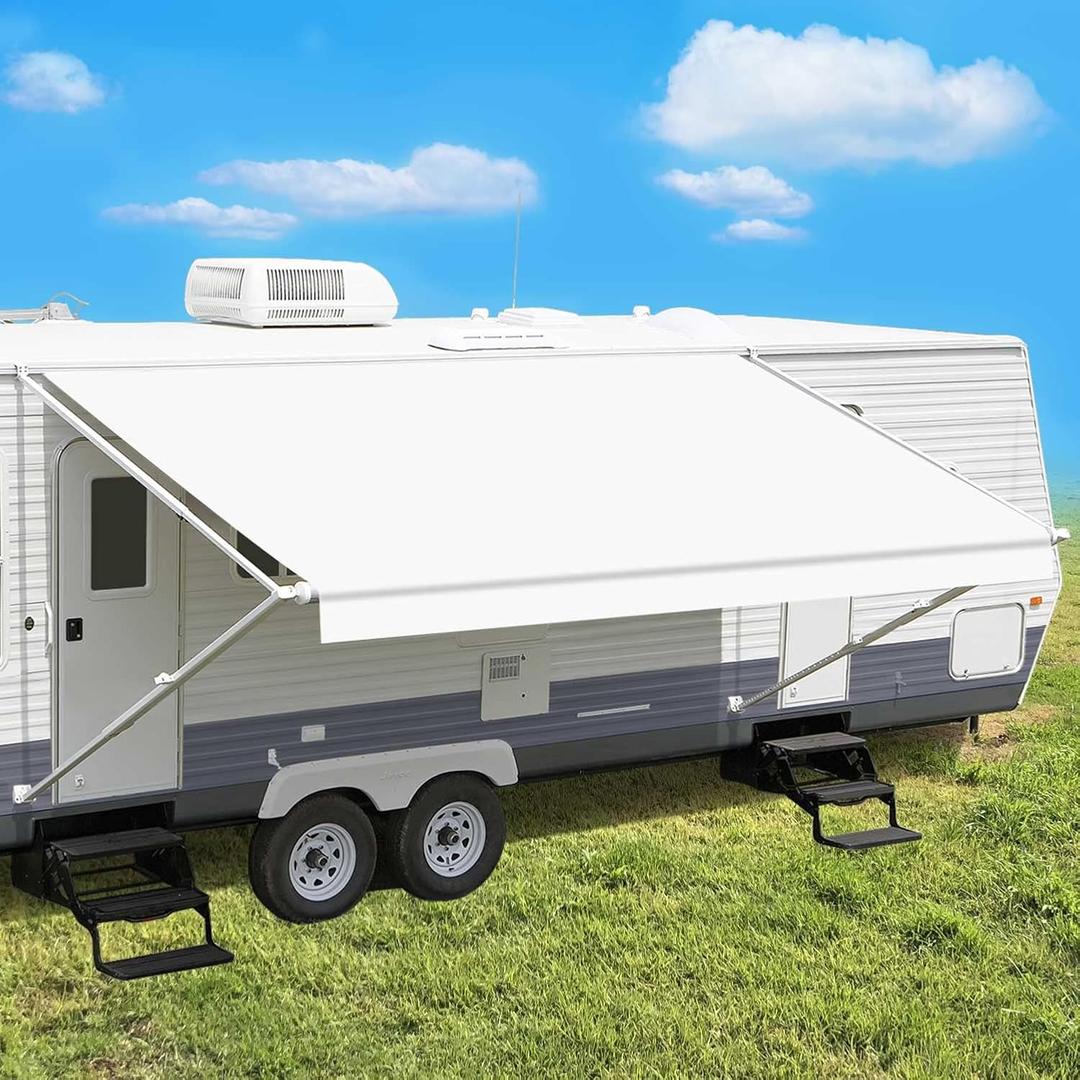 Leaveshade RV Awning Fabric Replacement Camper Trailer Awning Fabric Super Heavy Vinyl Coated Polyester 17'3''(Fit for 18' Awning)-White