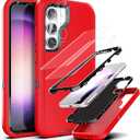 YmxhcY Case Designed for Galaxy S23 with Self Healing Flexible TPU Film[2 Pack] and Lens Protective Film[2 Pack],3-in-1 Heavy Protection Cover for Samsung Galaxy S23 6.1 D-Red and Black