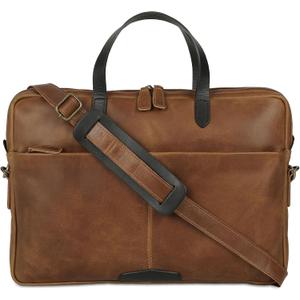 KomalC Leather Laptop Sleeve 15.5" with Trolley Strap, Fits up to 16" Laptop, Slim Office Bag with Shoulder Strap