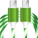 IHAO USB Type C to Type C PD 60W Fast Charging Cable Phone Charger High Data Speed Cool Light Up LED Current Flowing for All USB C Android and iOS Device-Green/39 Inches